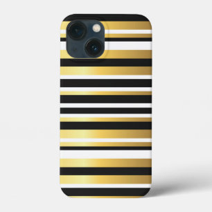 Zwart, Goud en Wit Vintage Strepen iPhone 13 Mini Hoesje