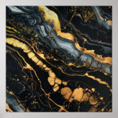 Zwart, goud en wit vloeibaar abstract poster (Voorkant)