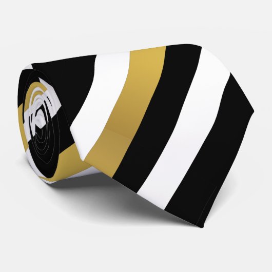 Zwart goud en witte diagonale strepen patroon stropdas (Opgerold)