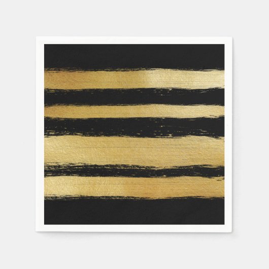Zwart goud faux leaf moderne penseelstreken servetten (Voorkant)