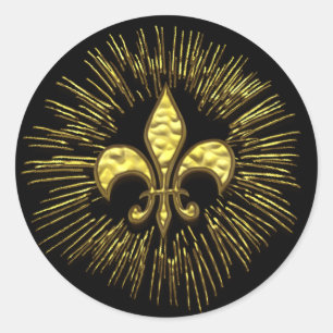 Zwart Goud Fleur de Lis met Sparks Ronde Sticker