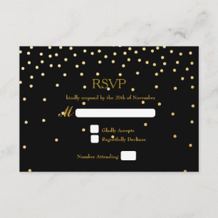 Zwart & Goud Folie Confetti Stippen Bruiloft RSVP Kaartje