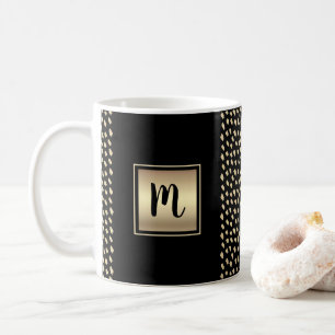 Zwart goud folie patroon monogram script modern koffiemok