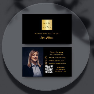 Zwart goud foto handtekening script QR code logo Visitekaartje