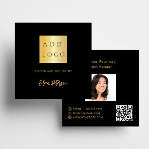 Zwart goud foto naam handtekening Qr code logo Vierkante Visitekaartje