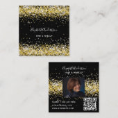 Zwart goud foto qr code vierkante visitekaartje (Voorkant / Achterkant)