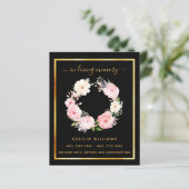 Zwart goud foto roze bloemen begrafenis programma (Staand voorkant)