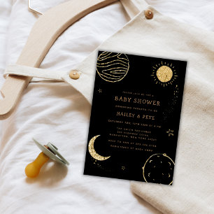 Zwart Goud Galaxy Moon Star Boy Baby shower Kaart
