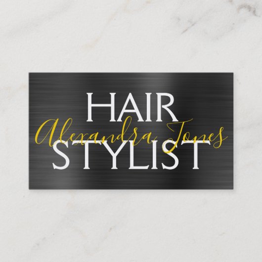 Zwart Goud Geborsteld Metalen Haar Stylist Visitekaartje (Voorkant)