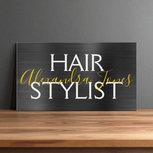Zwart Goud Geborsteld Metalen Haar Stylist Visitekaartje