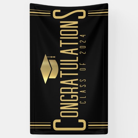 Zwart & Goud Gefeliciteerd Geslaagd Jaar Spandoek (Verticaal)