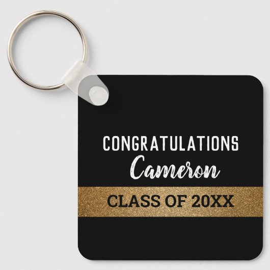 Zwart Goud Gefeliciteerd Klasse Afstuderen Sleutelhanger (Voorkant)