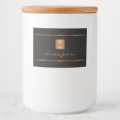 Zwart goud gepersonaliseerde initialen naam script voedselcontainer etiket (Voorkant)