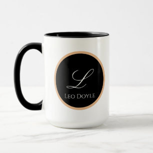 Zwart & Goud Gepersonaliseerde Initiële Naam Logo Mok