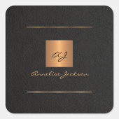 Zwart goud gepersonaliseerde monogram naam script vierkante sticker (Voorkant)