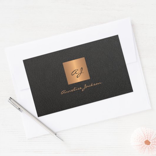 Zwart goud gepersonaliseerde monogram scriptnaam rechthoekige sticker (Envelop)
