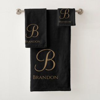 Zwart Goud Gepersonaliseerde Naam en Monogram Bad Handdoek