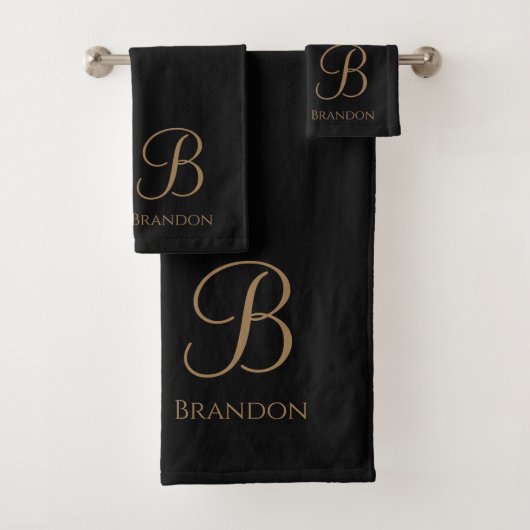 Zwart Goud Gepersonaliseerde Naam en Monogram Bad Handdoek (Insitu)