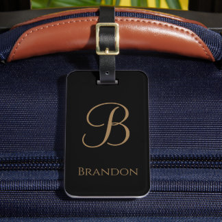 Zwart Goud Gepersonaliseerde Naam en Monogram Bagagelabel