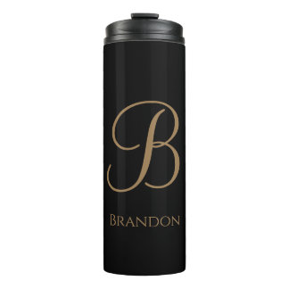 Zwart Goud Gepersonaliseerde Naam en Monogram Thermosbeker