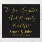 Zwart Goud Gepersonaliseerde Script Wedding Recept Sparkling Wijnetiket (Enkel label)