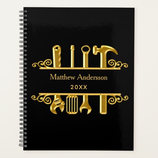 Zwart goud gereedschap huis reparaties bedrijf 202 planner (Voorkant)