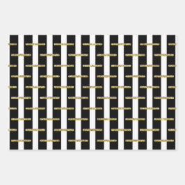 Zwart Goud Gestreepte Verpakking Papier Blad Set v Inpakpapier Vel