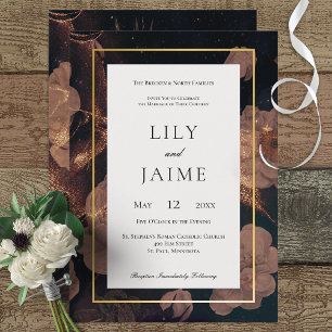 Zwart & Goud Glam Bloemen Bruiloft Kaart