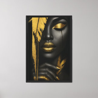 Zwart & Goud Glam Vrouw Canvas Wandkunst Afdruk