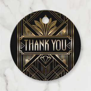 Zwart & Goud Glamour Art Deco Bruiloft Bedankjes Labels