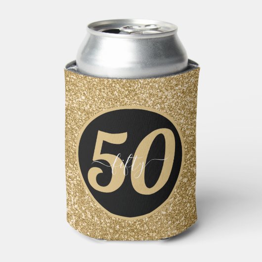 Zwart & Goud Glitter 50 Vijftig jaar 50ste verjaar Blikjeskoeler (Blikje Voorkant)