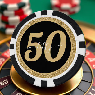 Zwart & Goud Glitter 50 Vijftig jaar 50ste verjaar Poker Chips