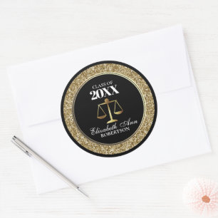 Zwart Goud Glitter Afstuderen Rechtsgeleerdheid Ronde Sticker