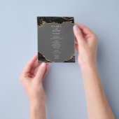Zwart Goud Glitter Agate Budget Trouwmenu Flyer (Hand)