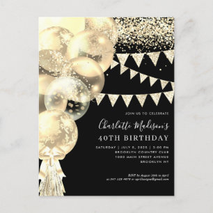 Zwart Goud Glitter Balloon Tassel Any Age Verjaard Briefkaart