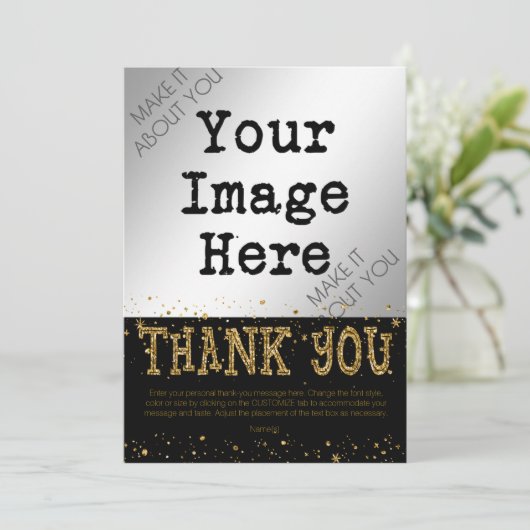 Zwart & Goud Glitter BEDANKT - hand schrijven op r (Staand voorkant)