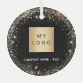 Zwart goud glitter bedrijf logo glas ornament (Voorkant)