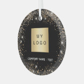 Zwart goud glitter bedrijf logo glas ornament (Voorkant links)