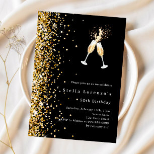 Zwart goud glitter cheers luxe verjaardag kaart