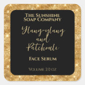 Zwart Goud Glitter Cosmetica Dropper Fleslabel Vierkante Sticker (Voorkant)