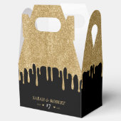 Zwart & Goud Glitter Drip Bruiloft Bedankdoosjes (Geopend)