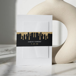 Zwart & Goud Glitter Drip Bruiloft Uitnodigingen Wikkel