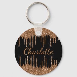 Zwart goud glitter druppels naam sparkle sleutelhanger