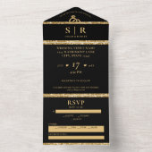 Zwart & Goud Glitter Elegant Bruiloft All In One Uitnodiging (Binnen)
