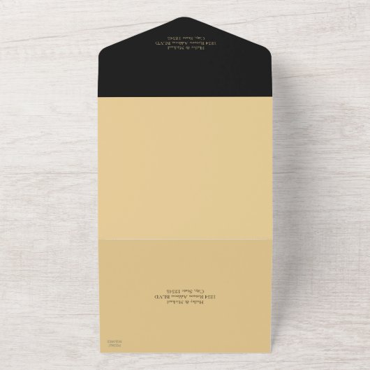 Zwart & Goud Glitter Gitaar Bruiloft All In One Uitnodiging (Buitenkant)