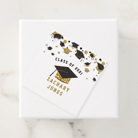 Zwart & Goud Glitter Graduation Cap Klasse van 202 Bedankjes Labels (In situ)