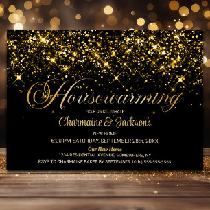 Zwart Goud Glitter Housewarming Party Kaart