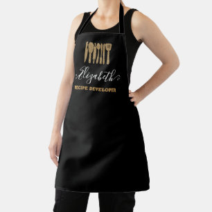 Zwart Goud Glitter Keukengerei Script Naam Schort