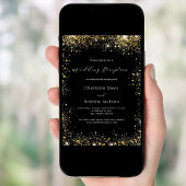 Zwart goud glitter luxe bruiloft receptie kaart