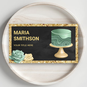 Zwart Goud Glitter Mintgroene Marmer Cake Bakkerij Visitekaartje